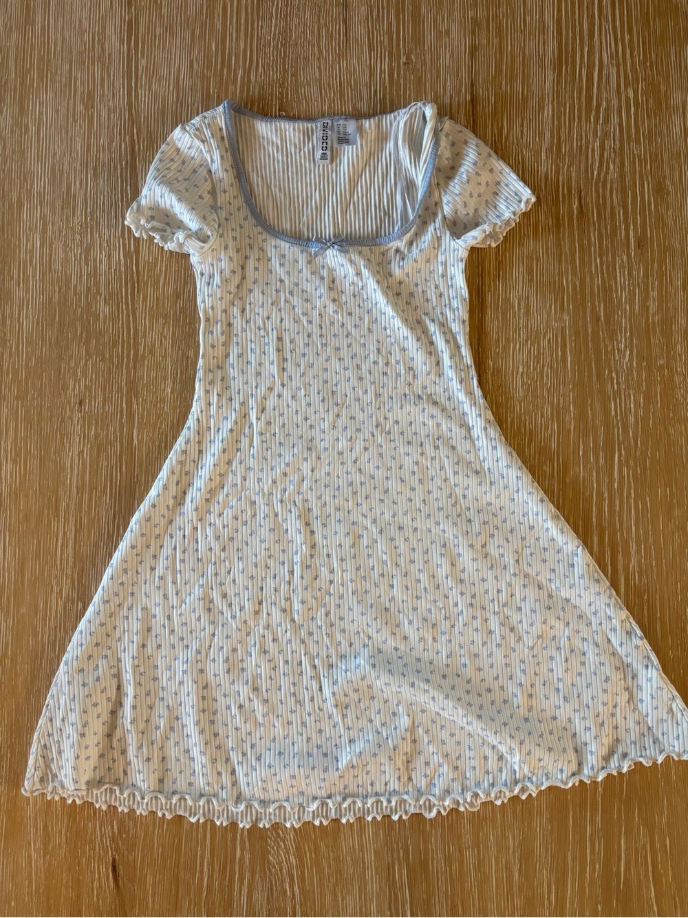 Divided Light Blue Floral Ribbed Scoop Neck Girls Dress